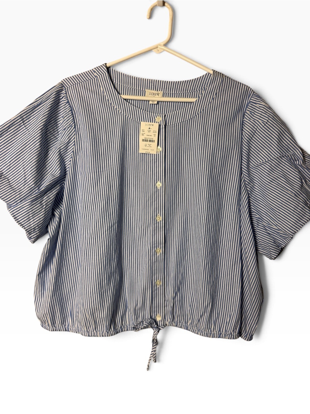 J. Crew Navy and White Pinstripe Button-Front Drawstring Top sz 3x NWT